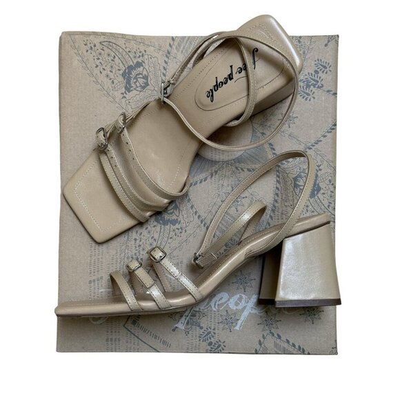 Free People Sz 39.5 Shoes Niki Wrap Strappy Block Heels Square Toe Beige Dune - Picture 4 of 12